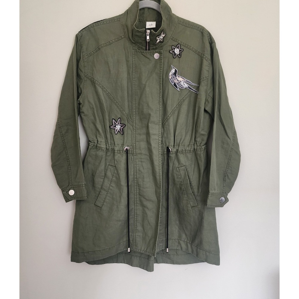 Cabi Hanson Anorak Utility Jacket Embroidered Sequined Birds Small Green 3371